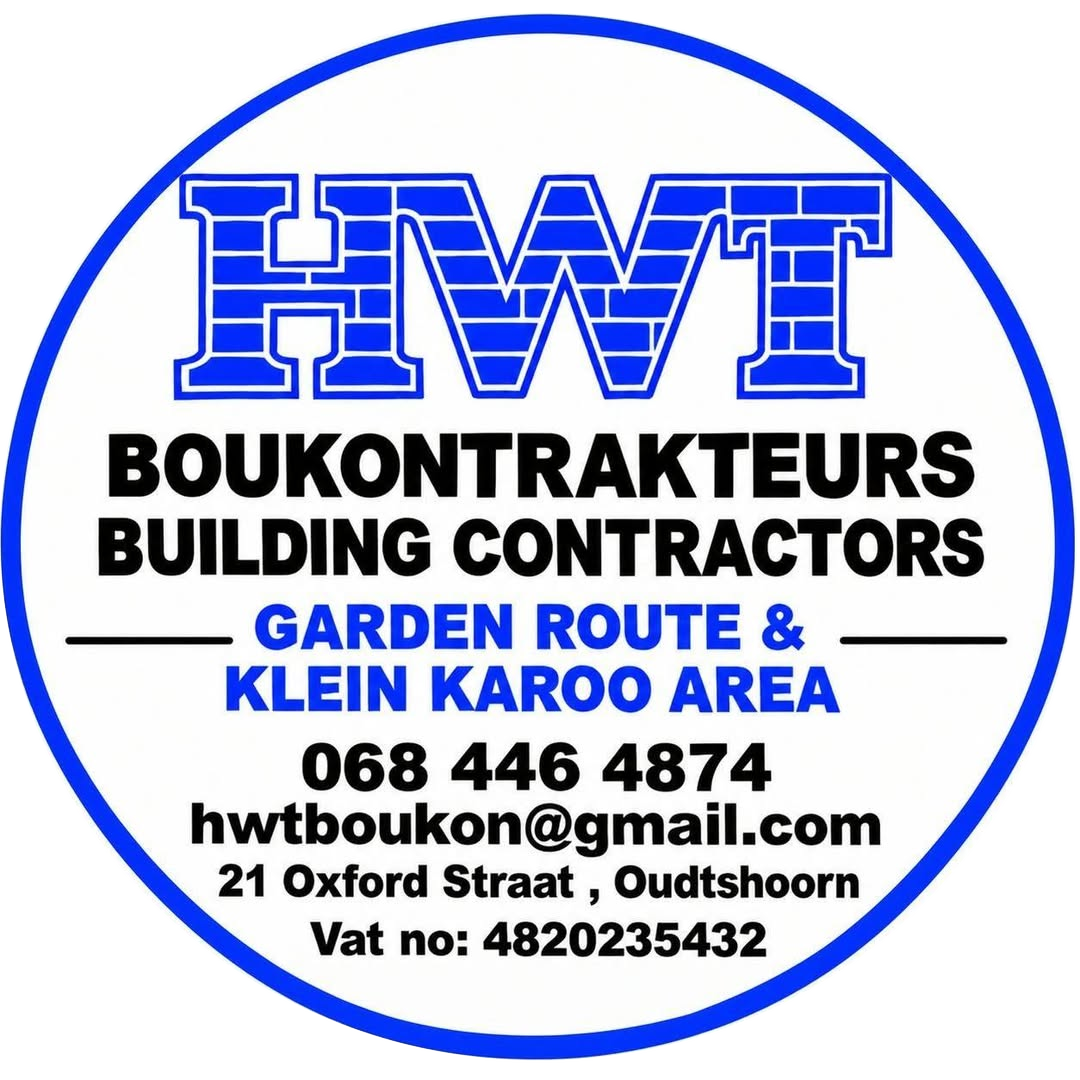 HWT Boukontrakteurs circular logo with contact details